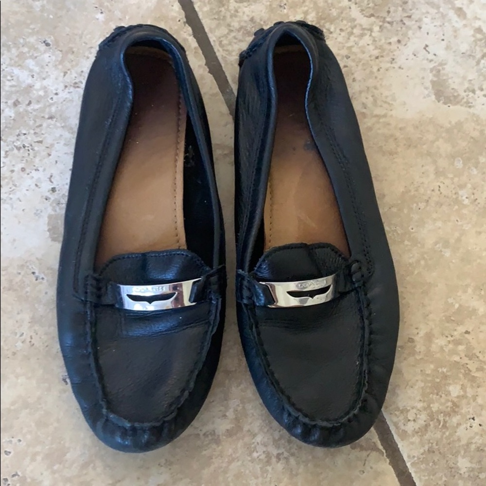 Coach driving moccasins black leather  size 8